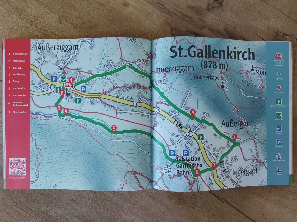 Plattegrond van de route voor de Gaglaweg in St. Gallenkirch